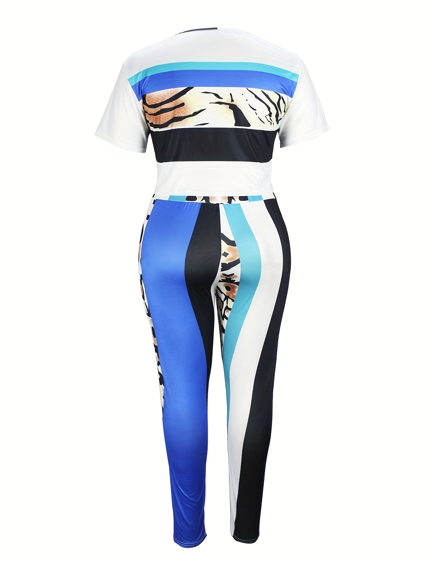 Colorblock Leopard Print Crop Top & Leggings Set