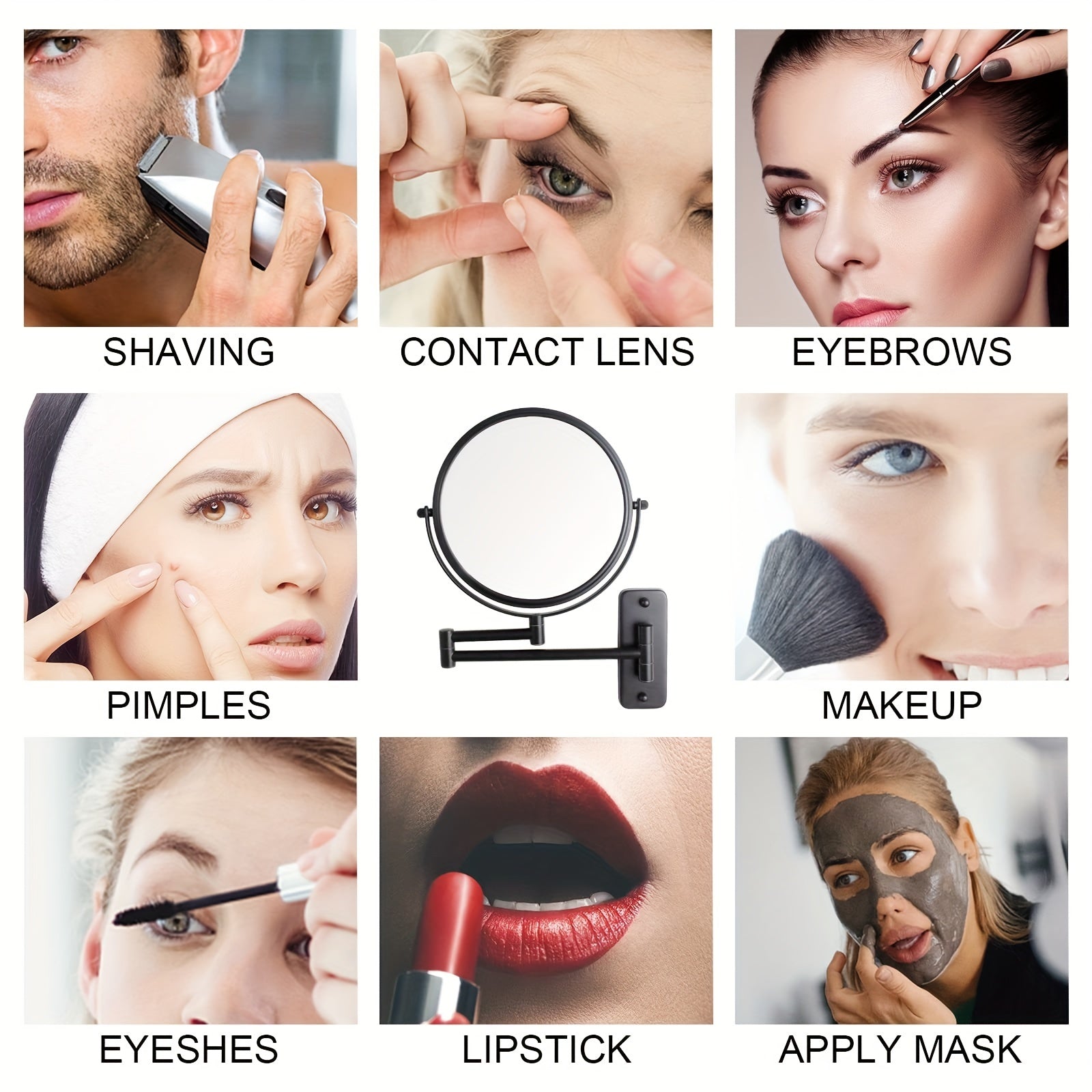 10X Magnification Wall Mounted Makeup Mirror 360 Swivel Extendable Arm