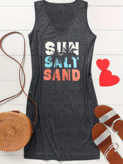 Casual Tank Dress Women's Plus Art Letter & Coconut Tree Print Round Neck
