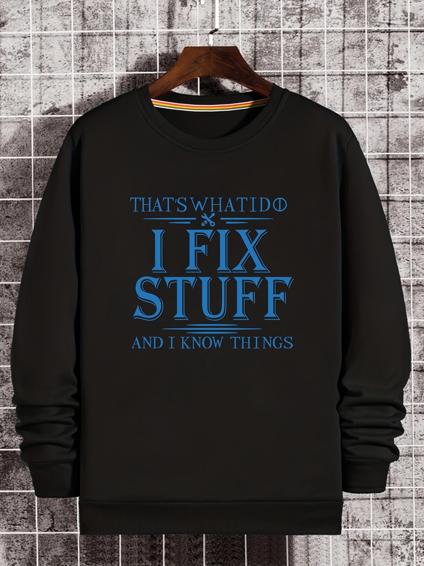 Tough Slogan Print Sweatshirt Men's Casual Graphic Crew Neck Pullover Sweatshirt