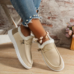 Plush Lined Snow Boots Keep Warm Round Toe Flat Low Cut Shoes