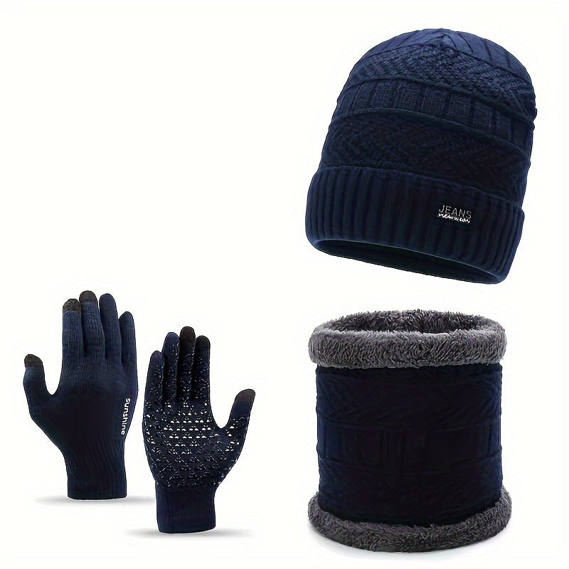 Winter Knitted Hat Scarf Gloves Set Outdoor Warm Coldproof Windproof