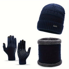 Winter Knitted Hat Scarf Gloves Set Outdoor Warm Coldproof Windproof