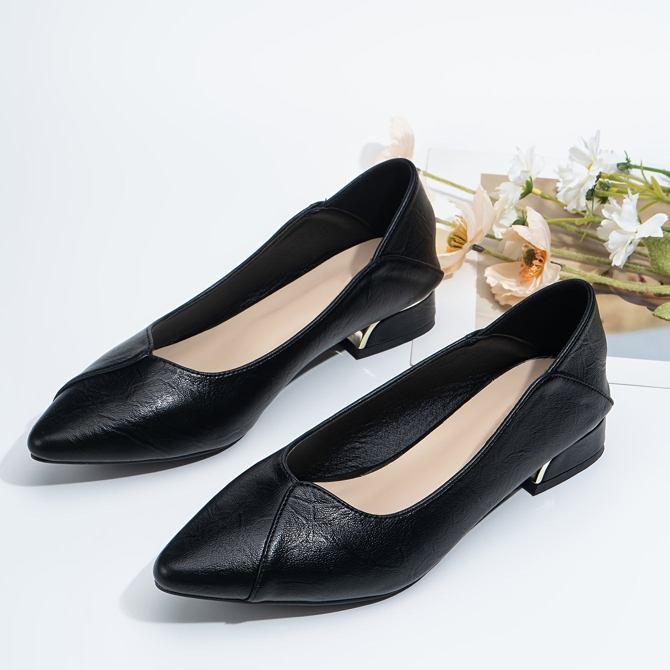 Women's Chunky Low Heel Slip On Pointed Toe Shoes Lightweight