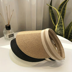 Straw Visor Hat Wide Brim Casual UV Protection Sun Hat Summer Travel Beach Hats