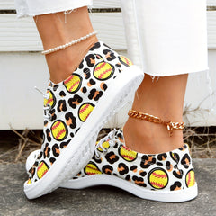 Leopard Baseball Print Flat Walking Shoes Women's Flat Canvas Shoes