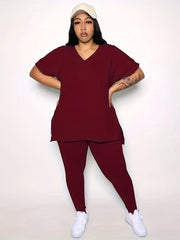 Plus Size Short Sleeve Top & Pants Outfit Set