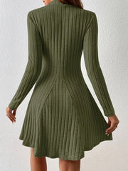 Solid Ribbed Dress Casual Mock Neck Long Sleeve Dress Women's Clothing