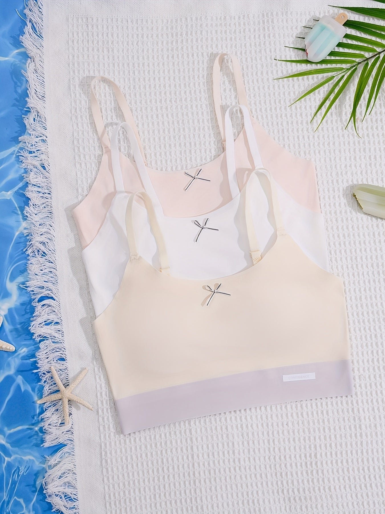 Seamless Girl Underwear Set: Fixed Cup, Matching Small Strap