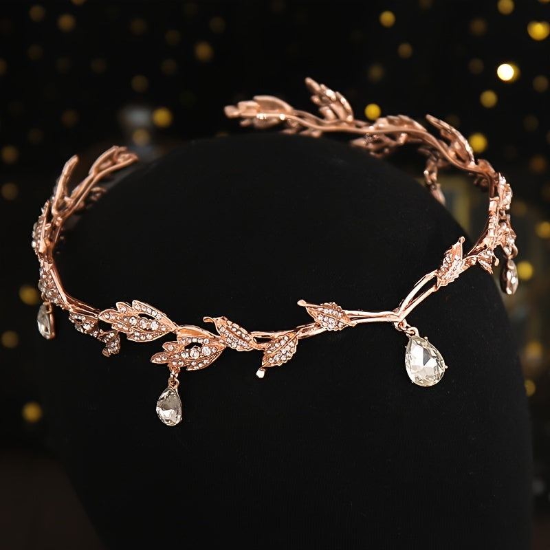 Vintage Crystal Rhinestone Leaf Tiara Crown Headband Hair Accessories