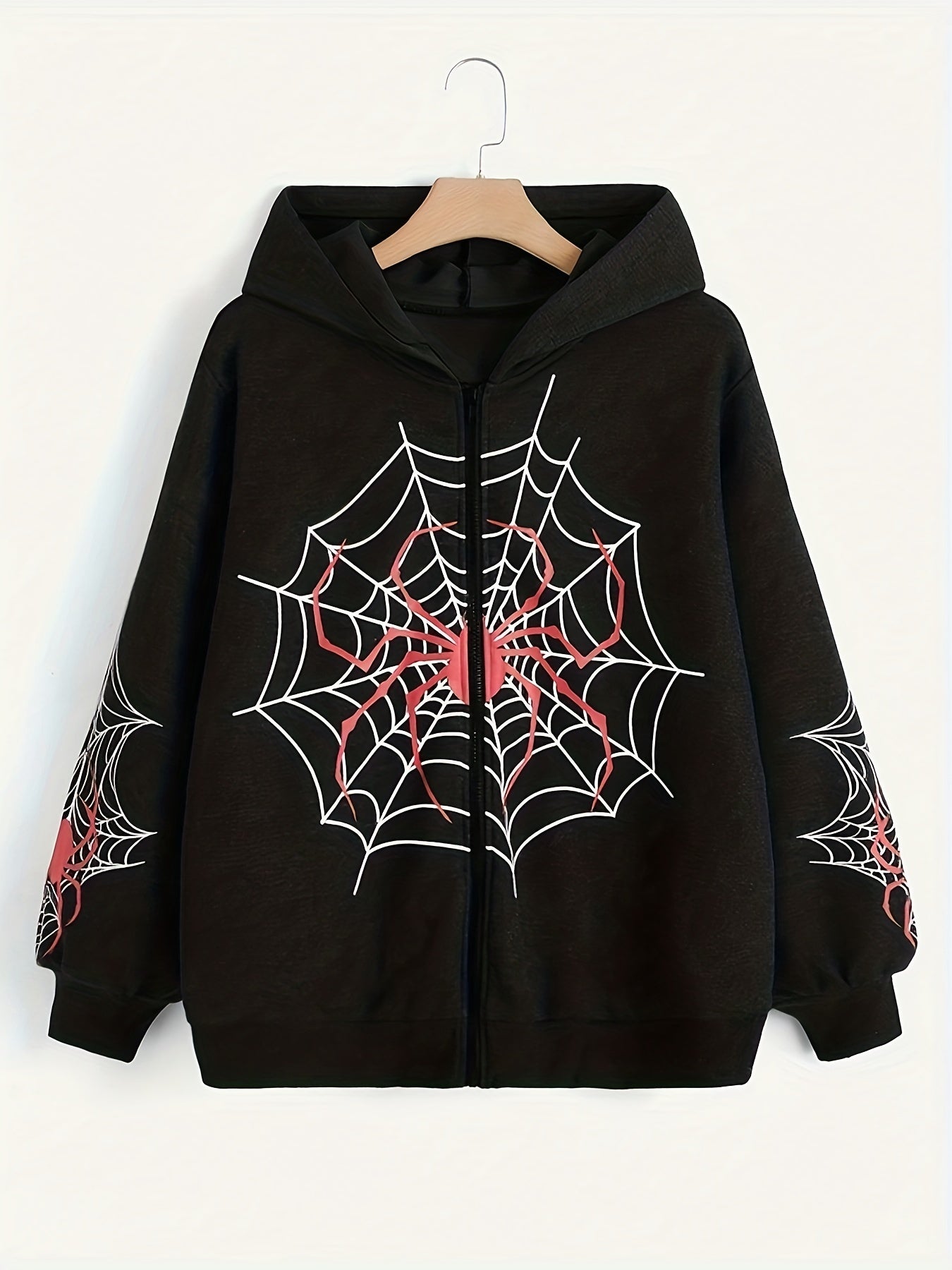 Spider Graphic Print Boys Zip Up Hooded Sweatshirt Casual Long Sleeve