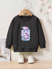 Cartoon Panda Print Sweatshirt Girls Graphic Crew Neck Pullover Sweatshirt