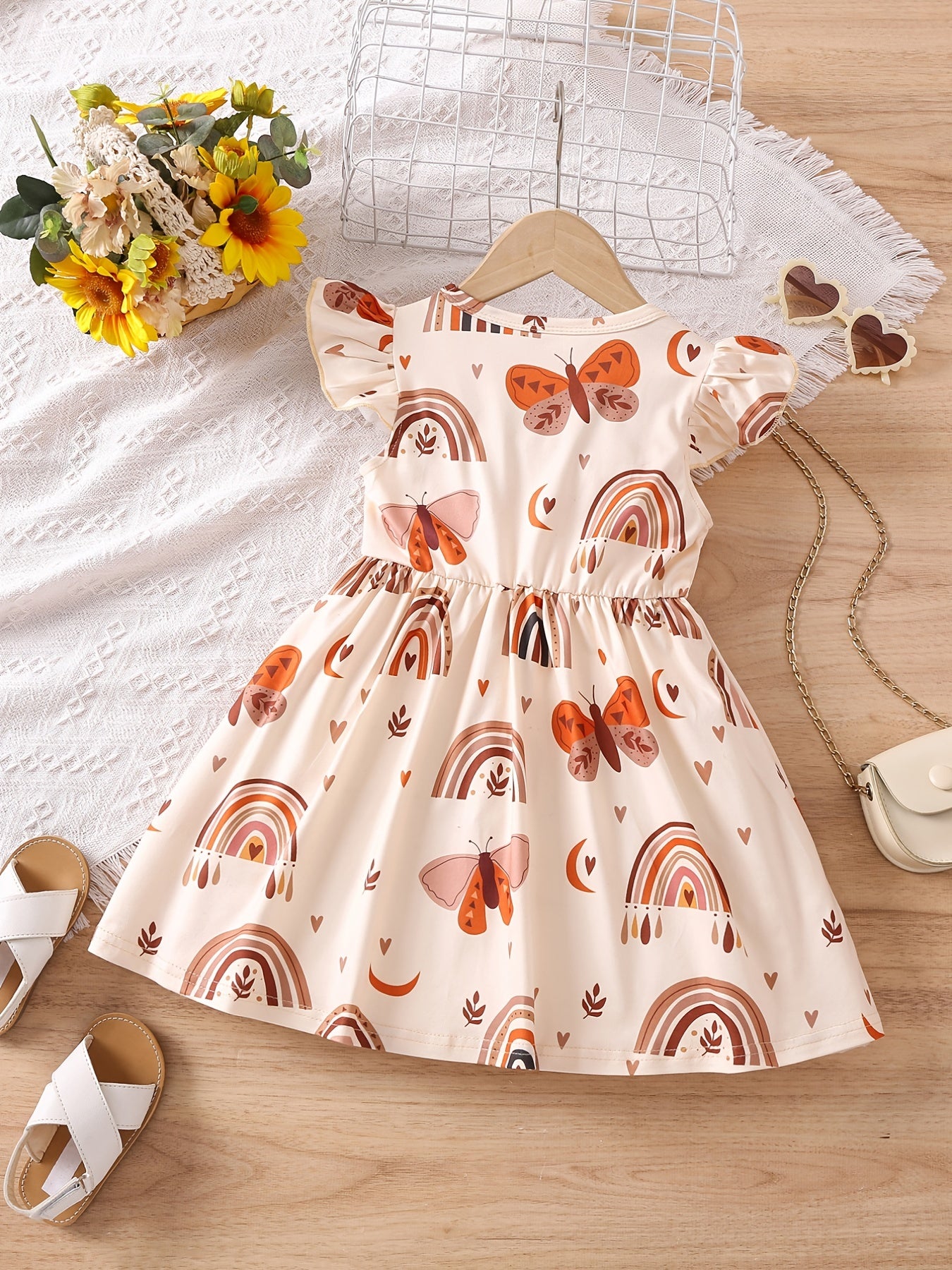 Toddler Girls Ruffle Trim Rainbow Butterfly Graphic Princess Dress