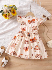 Toddler Girls Ruffle Trim Rainbow Butterfly Graphic Princess Dress