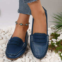 Women's Solid Flat Shoes Slip On Faux Leather Lightweight Walking Shoes