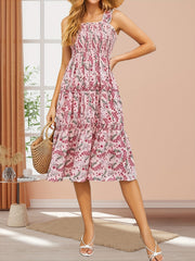 Floral Print Shirred Tank Dress for Spring & Summer