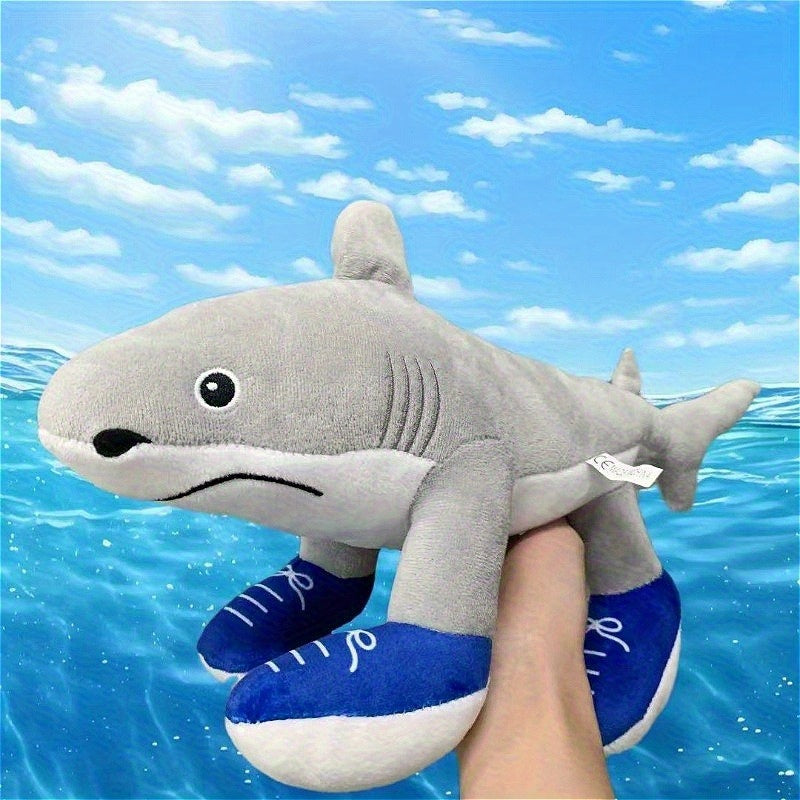 Cute Shark Plush Toy with Sneakers Soft Stuffed Animal Underwater Scene