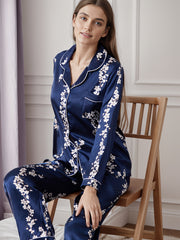 Floral Print Pajama Set Long Sleeve Top & Pants Women's Sleepwear