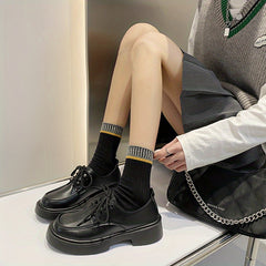 Women's Chunky Heel Loafers Round Toe Lace Up Low Top Shoes