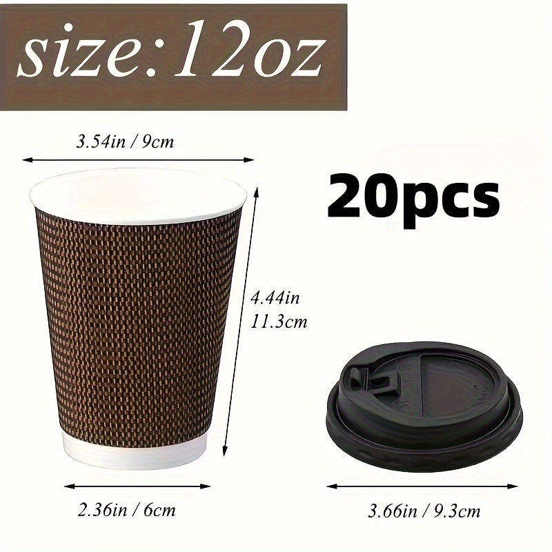 20 Corrugated Coffee Cups With Lids 12oz Insulated Disposable Paper Cups