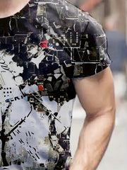 Digital Pattern Print Men's Short Sleeve T-Shirt Graphic Tee