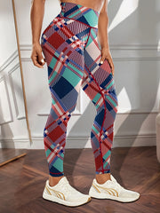 Colorful Plaid Print Yoga Leggings High Waist Tummy Control Pants