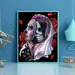 5D DIY Halloween Skull Woman Diamond Art Rhinestone Wall Decor