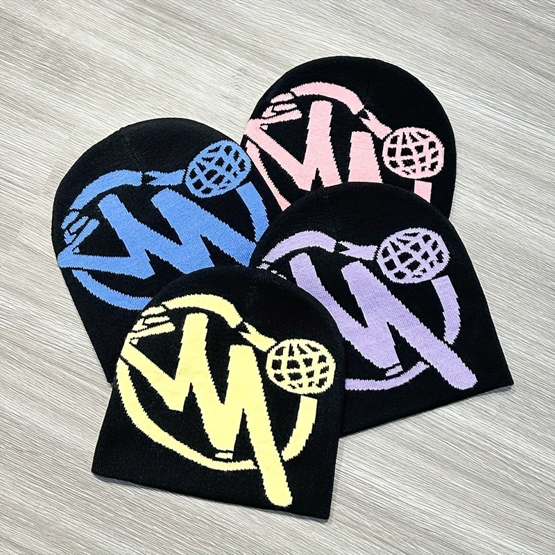 Warm Windproof Sport Knit Beanie Hat with Printing for Men and Women