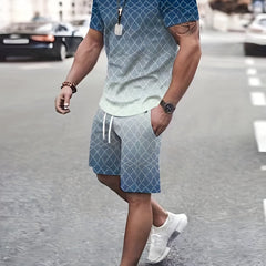 Ombre Diamond Pattern Print Men's 2Pcs Outfits