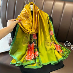 Vintage Flower Print Scarf Silk Shawl Satin Head Wrap Women Hijab