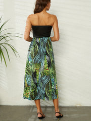 Tropical Print Split Tube Dress Boho Strapless Summer Dress Women's Clothing