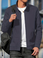Solid Waterproof Jacket Men's Casual Stand Collar Zip Up Jacket