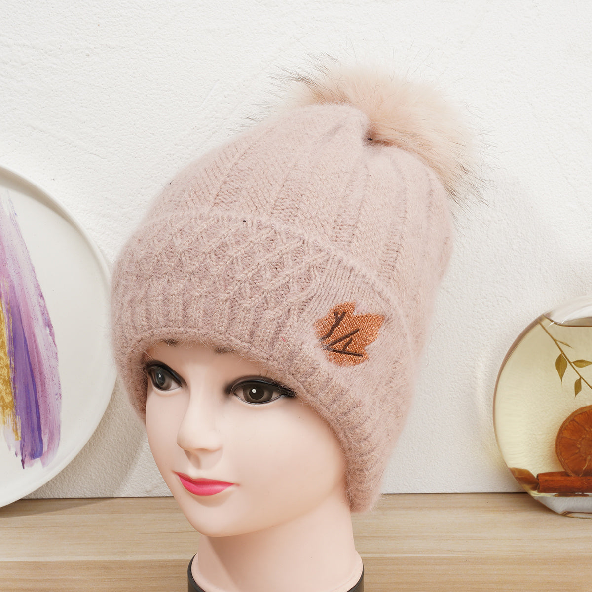 Women's Winter Beanie Hat With Pom Pom Velvet Knitted Hat