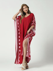 Floral Striped Batwing Sleeve V Neck Maxi Cover Up