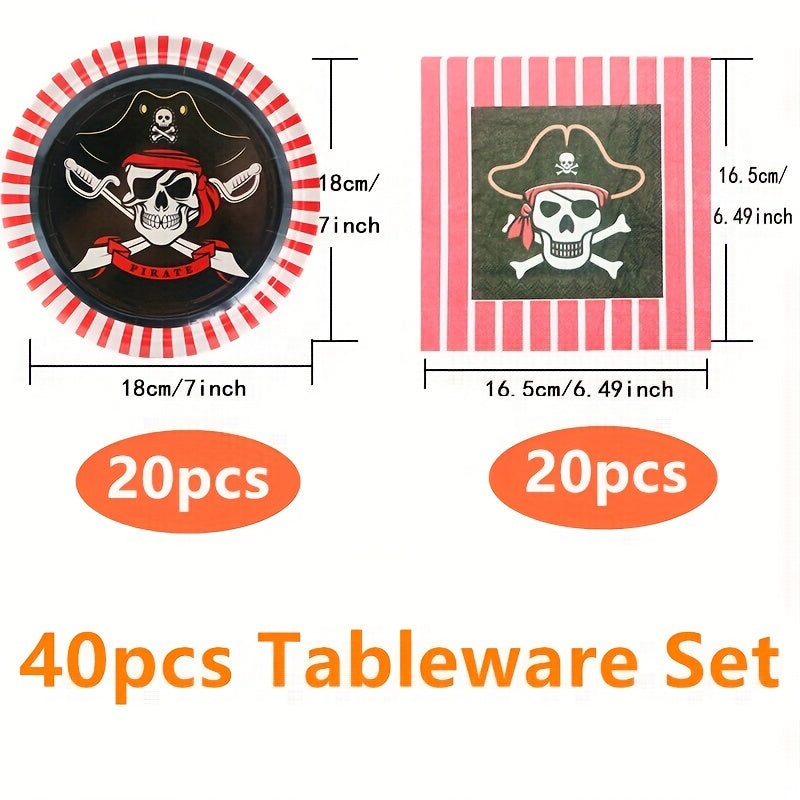 Skeleton Pirate Party Supplies: Skull Paper Plates, Napkins - Serves 20