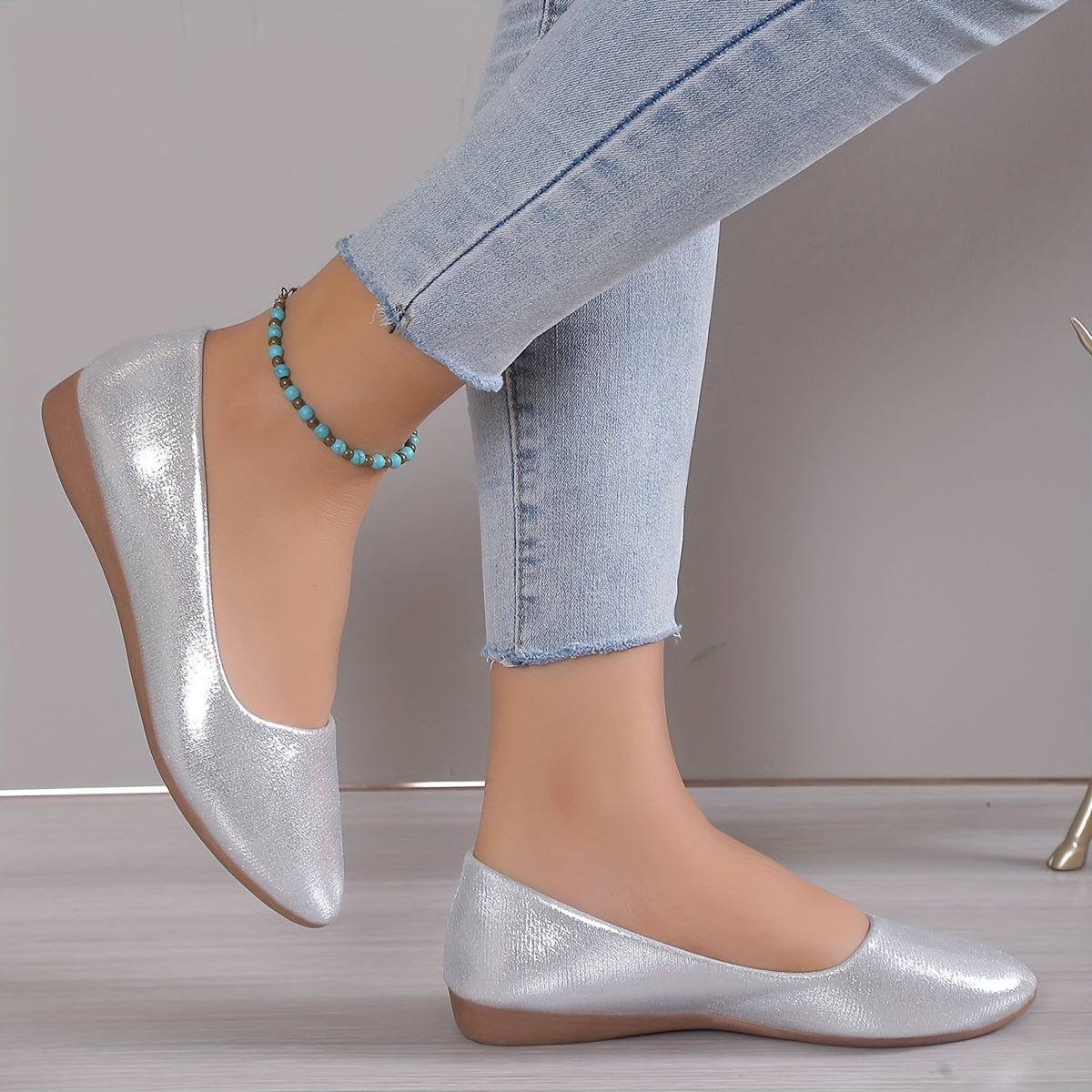 Women's Glitter Loafers Pointed Toe Slip On Flat Shoes