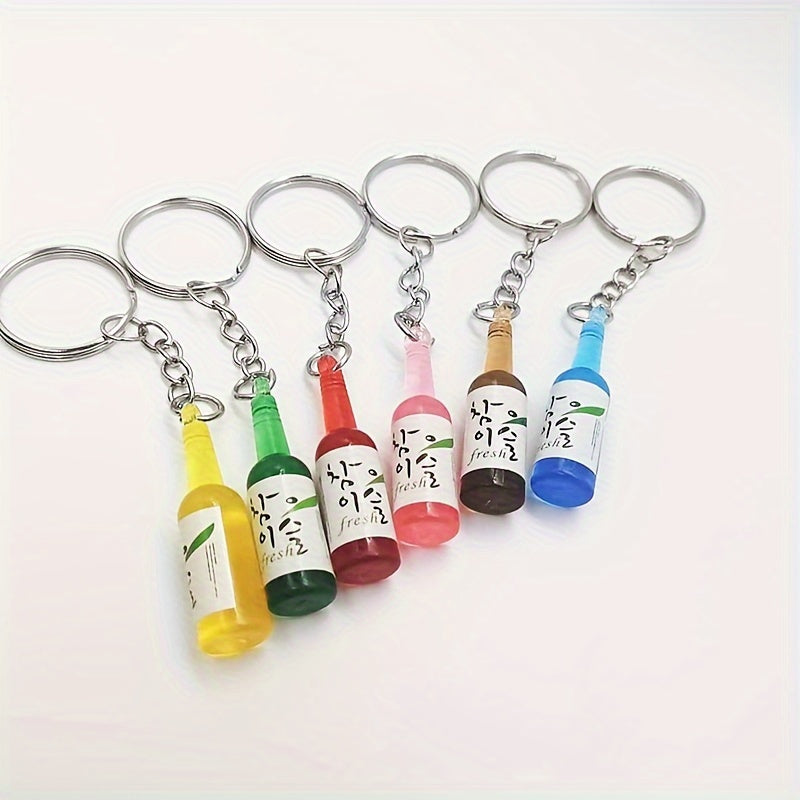 Cartoon Resin Beer Wine Bottle Keychain Pendant