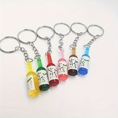 Cartoon Resin Beer Wine Bottle Keychain Pendant