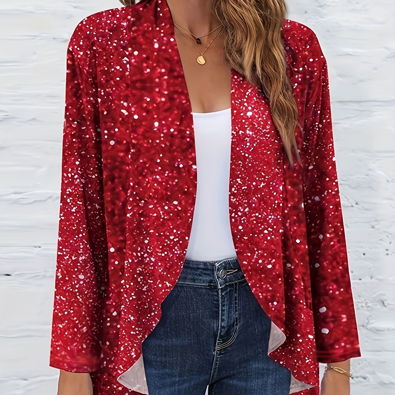Women's Plus Digital Print Shawl Collar Cardigan