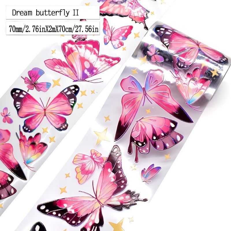Butterfly Stickers Roll DIY Ice Crystal Transparent Stickers 2 Meters