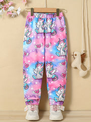 Girl's Unicorn Print Jogger Sweatpants for Outings