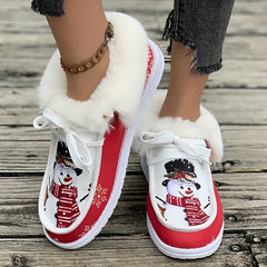 Christmas Snowman Print Plush Lined Thermal Furry Snow Boots