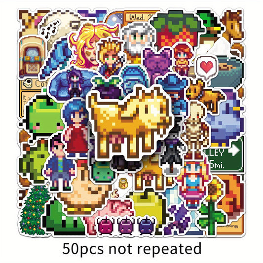50pcs Stardew Valley Game Stickers Pixel Art Farming Simulator Anime RPG Decor