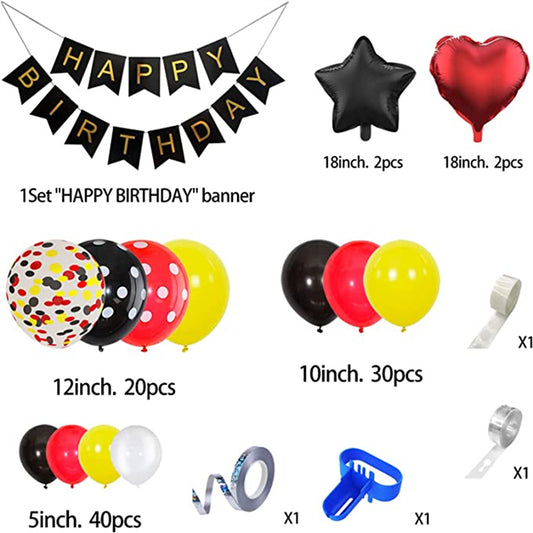 Mouse Balloon Arch & Flower Ring Set - Black/Red/Yellow Foil Birthday Decoration