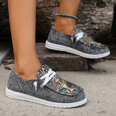 Women's Printed Canvas Shoes Casual Lace Up Outdoor Shoes Lightweight Low Top