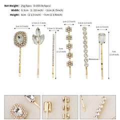 6pcs Rhinestone Hairpin Metal Golden Hair Clip Wedding Birthday Cosplay Costumes