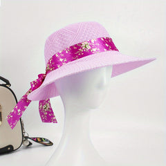 Sun Hat Ribbon Bowknot Solid UV Protection Bucket Hats Women