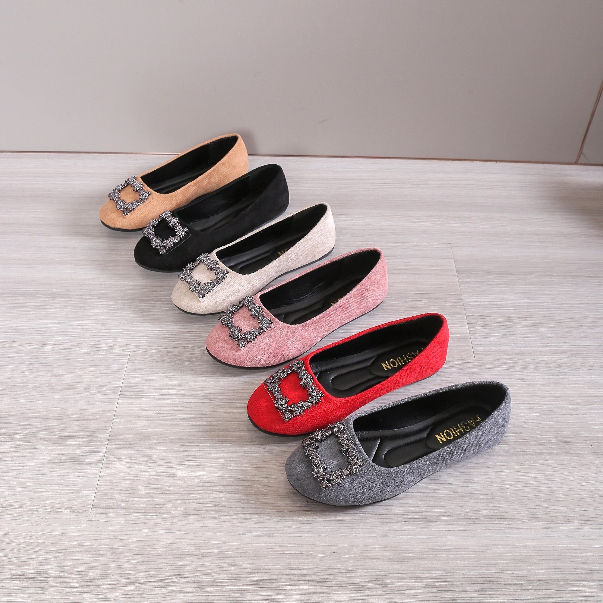 Women's Rhinestone Square Buckle Soft Ballet Flats