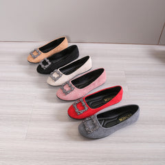 Women's Rhinestone Square Buckle Soft Ballet Flats