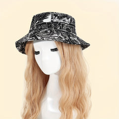 Pattern Graffiti Print Bucket Hat Lightweight Fisherman Cap